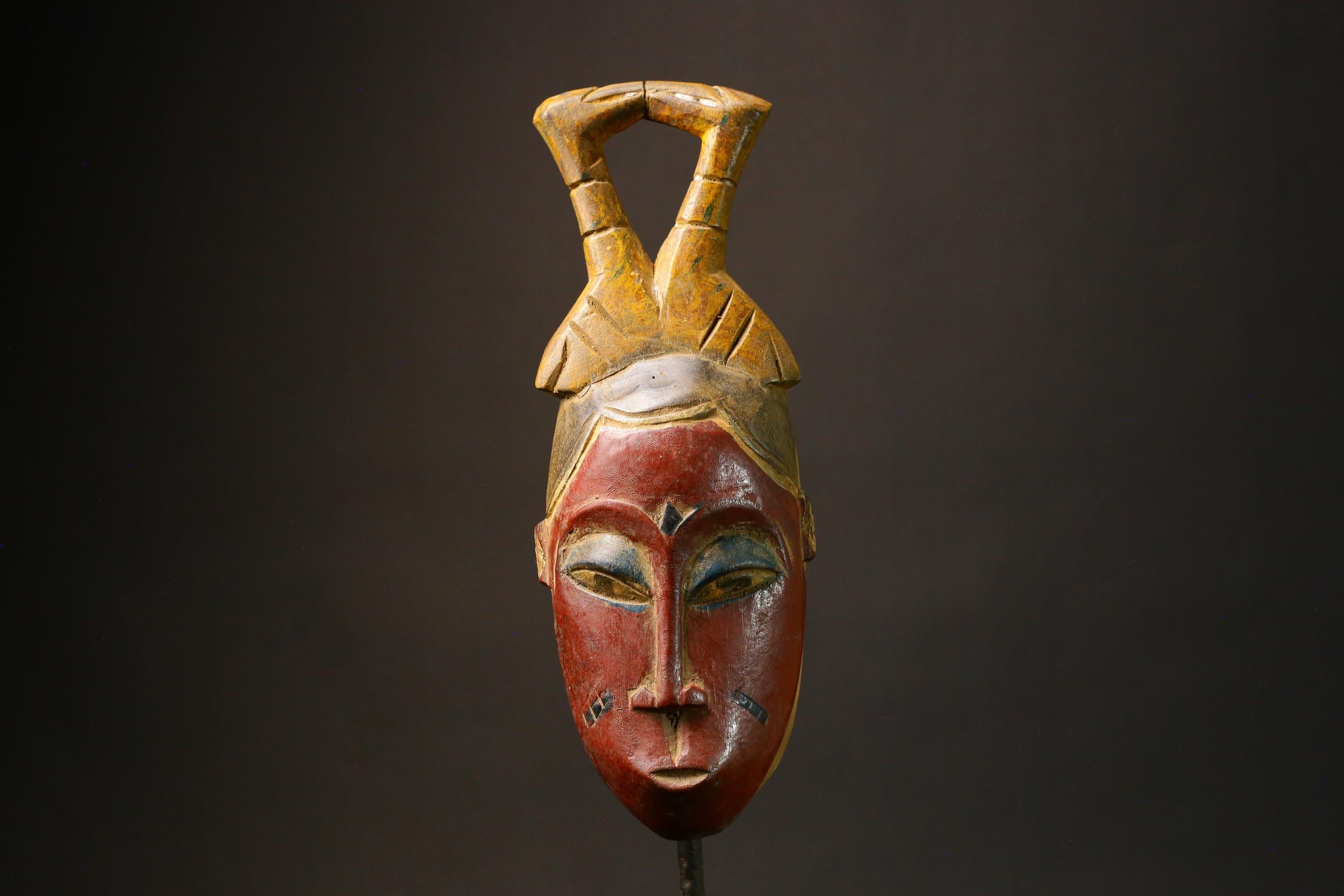 African Hand Carved Vintage Guro Baule Face Mask Unique Wooden Tribal Art Decor Home Wall Hanging Collectible for Art Enthusiasts-9226