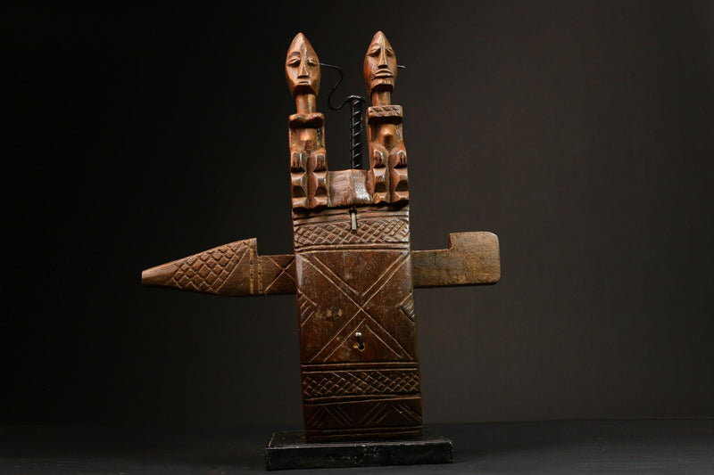 African Handcrafted Wood Arte Africana Dogon Mali Barn Door Lock Figurine-G3202