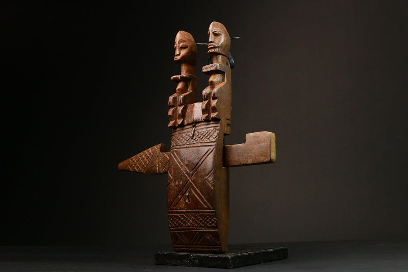 African Handcrafted Wood Arte Africana Dogon Mali Barn Door Lock Figurine-G3202