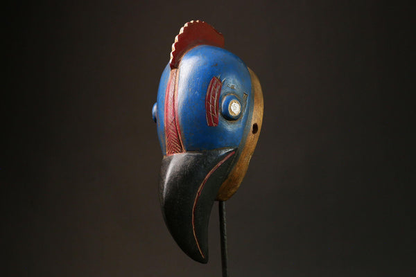 African Handcrafted Wood Mask Baule Bird Tribe Wall Hanging Home Decor Art-G3201