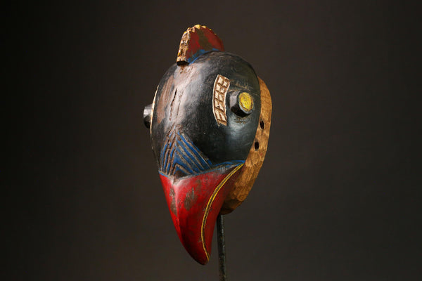 African Handcrafted Wood Mask Baule Bird Tribe Wall Hanging Home Decor Art-G3199