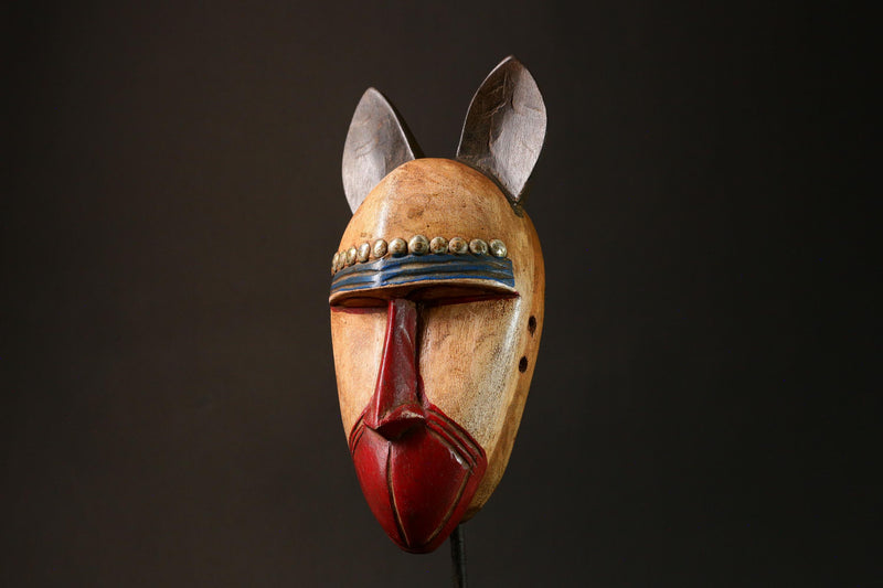 Baule Tribe Handcrafted Wooden Mask with Rabbit Ears Unique Wall Hanging Decor for African Collectibles-G3198