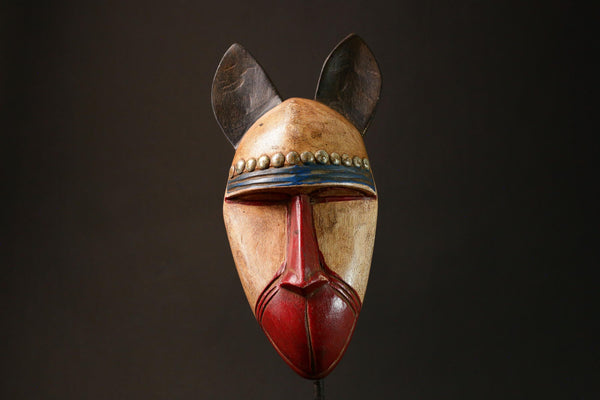 Baule Tribe Handcrafted Wooden Mask with Rabbit Ears Unique Wall Hanging Decor for African Collectibles-G3198