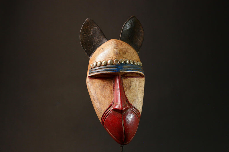 Baule Tribe Handcrafted Wooden Mask with Rabbit Ears Unique Wall Hanging Decor for African Collectibles-G3198