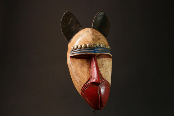 Baule Tribe Handcrafted Wooden Mask with Rabbit Ears Unique Wall Hanging Decor for African Collectibles-G3198