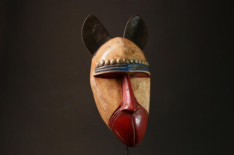 Baule Tribe Handcrafted Wooden Mask with Rabbit Ears Unique Wall Hanging Decor for African Collectibles-G3198