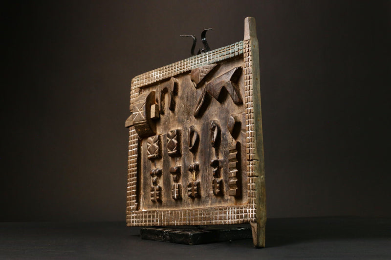 African Hand-Carved Dogon Granary Door Unique Yoruba Wood Art Decor Piece- 9248