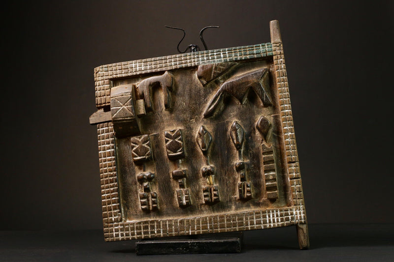 African Hand-Carved Dogon Granary Door Unique Yoruba Wood Art Decor Piece- 9248