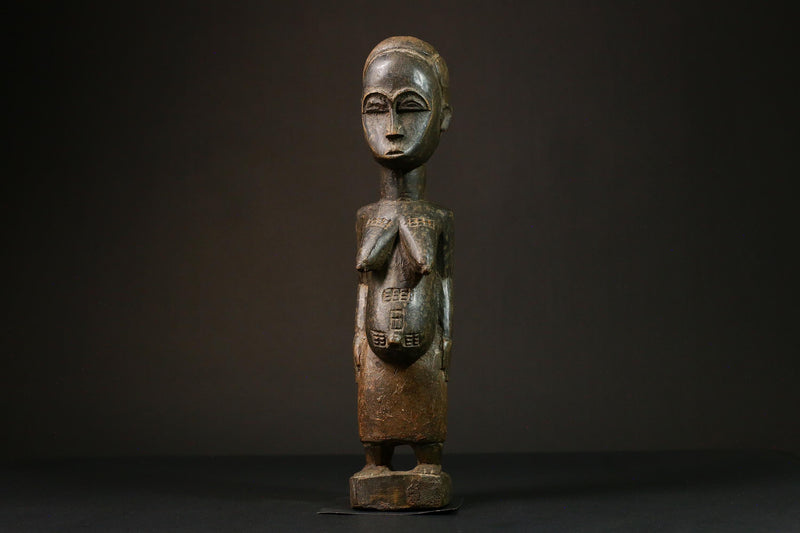 African Baule Blolo Bla Figure primitive decor Wooden Collectible Sculpture Home Decor-G3215