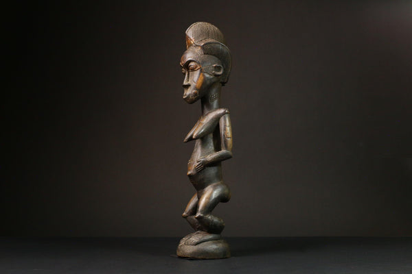 African Male Luba Wooden Figure Unique Art Statue from Democratic Republic Congo Figure primitive decor -G3213