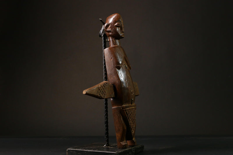 African Anthropomorphic Lock Art Wooden Figure Legs Geometric Design Piece Figure primitive decor -G3211