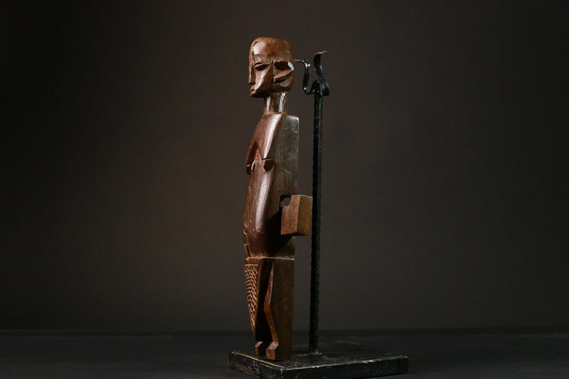 African Anthropomorphic Lock Art Wooden Figure Legs Geometric Design Piece Figure primitive decor -G3211