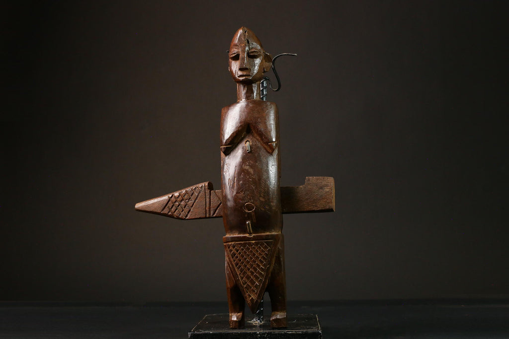 African Anthropomorphic Lock Art Wooden Figure Legs Geometric Design Piece Figure primitive decor -G3211