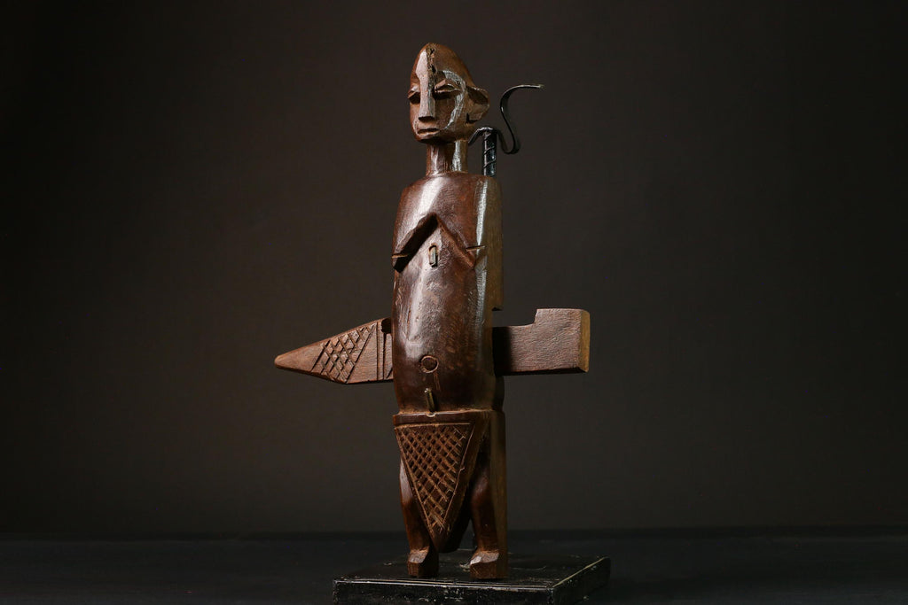 African Anthropomorphic Lock Art Wooden Figure Legs Geometric Design Piece Figure primitive decor -G3211