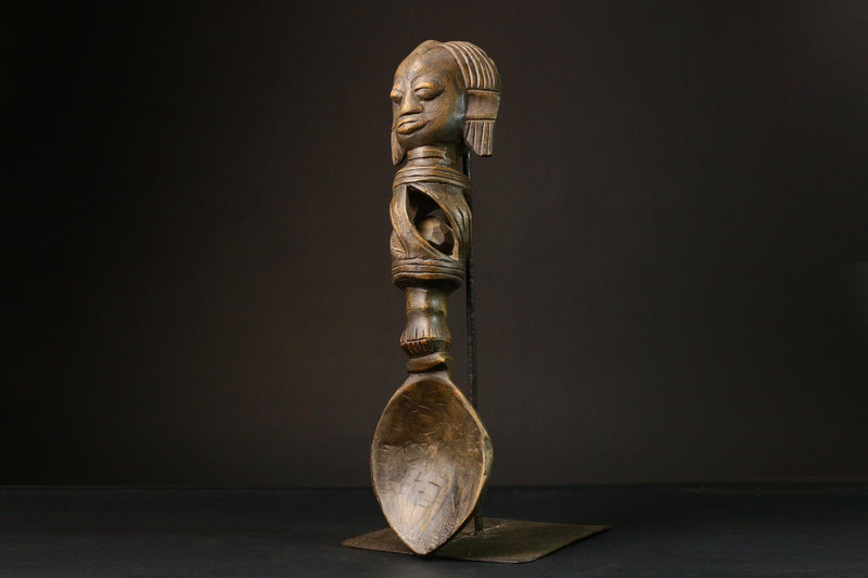 African primitive decor Ashanti Carved Spoon Unique Decorative Wooden Art Collectible Figure -G3209