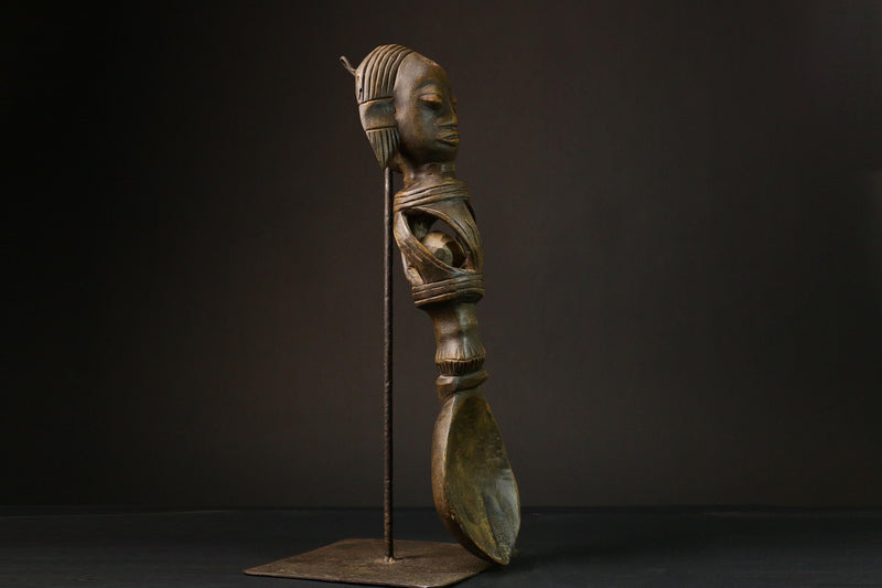 African primitive decor Ashanti Carved Spoon Unique Decorative Wooden Art Collectible Figure -G3209