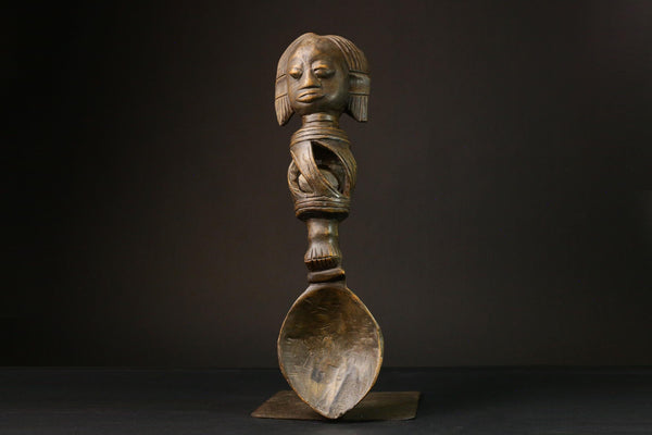 African primitive decor Ashanti Carved Spoon Unique Decorative Wooden Art Collectible Figure -G3209