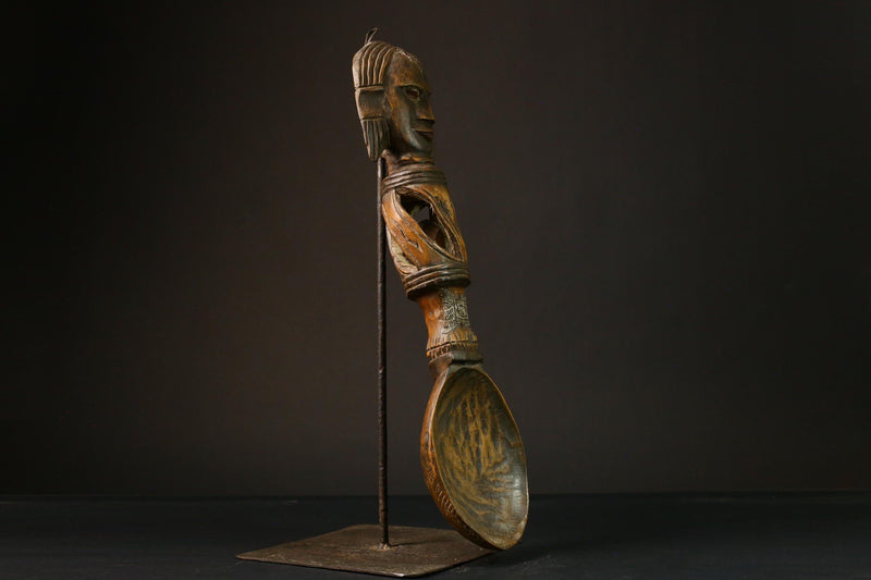 African primitive decor Ashanti Carved Spoon Unique Decorative Wooden Art Collectible Figure -G3208