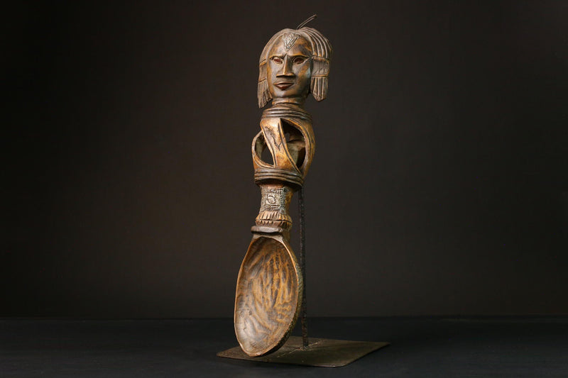 African primitive decor Ashanti Carved Spoon Unique Decorative Wooden Art Collectible Figure -G3208