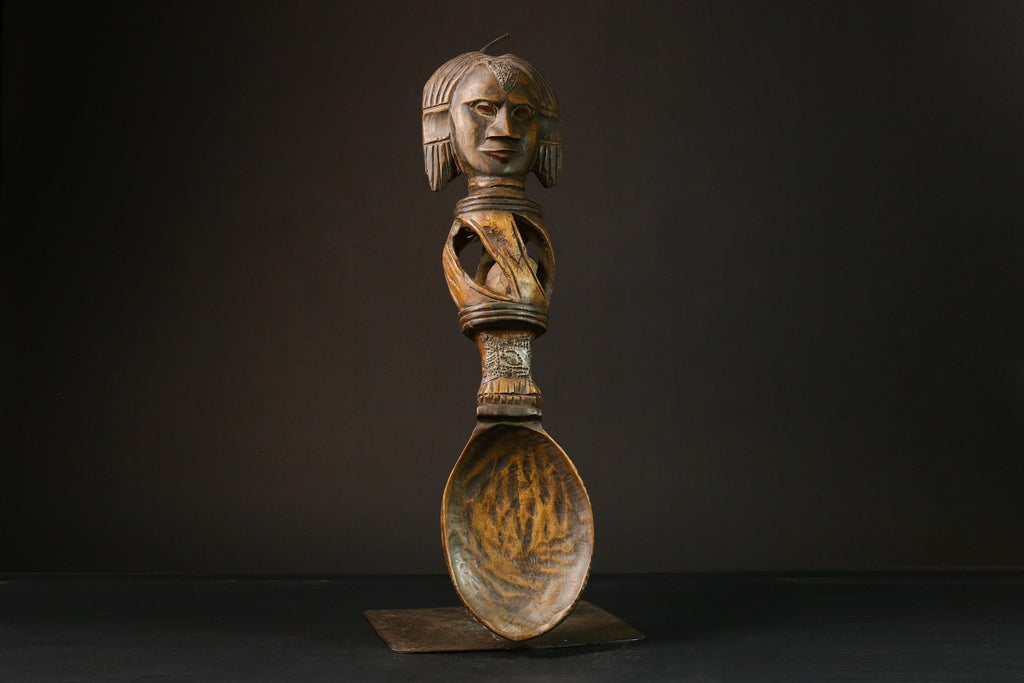 African primitive decor Ashanti Carved Spoon Unique Decorative Wooden Art Collectible Figure -G3208