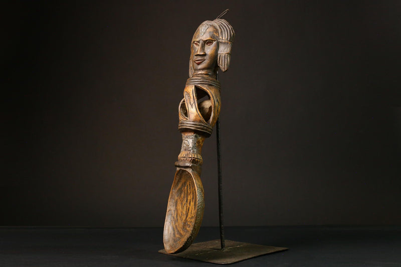 African primitive decor Ashanti Carved Spoon Unique Decorative Wooden Art Collectible Figure -G3208