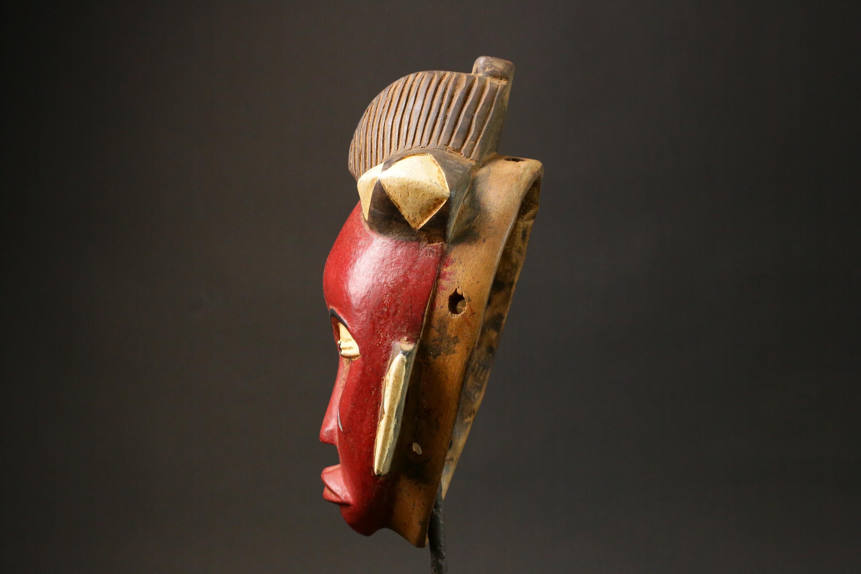 African mask wood Baule real figure vintage vintage African masks for wall-G2975