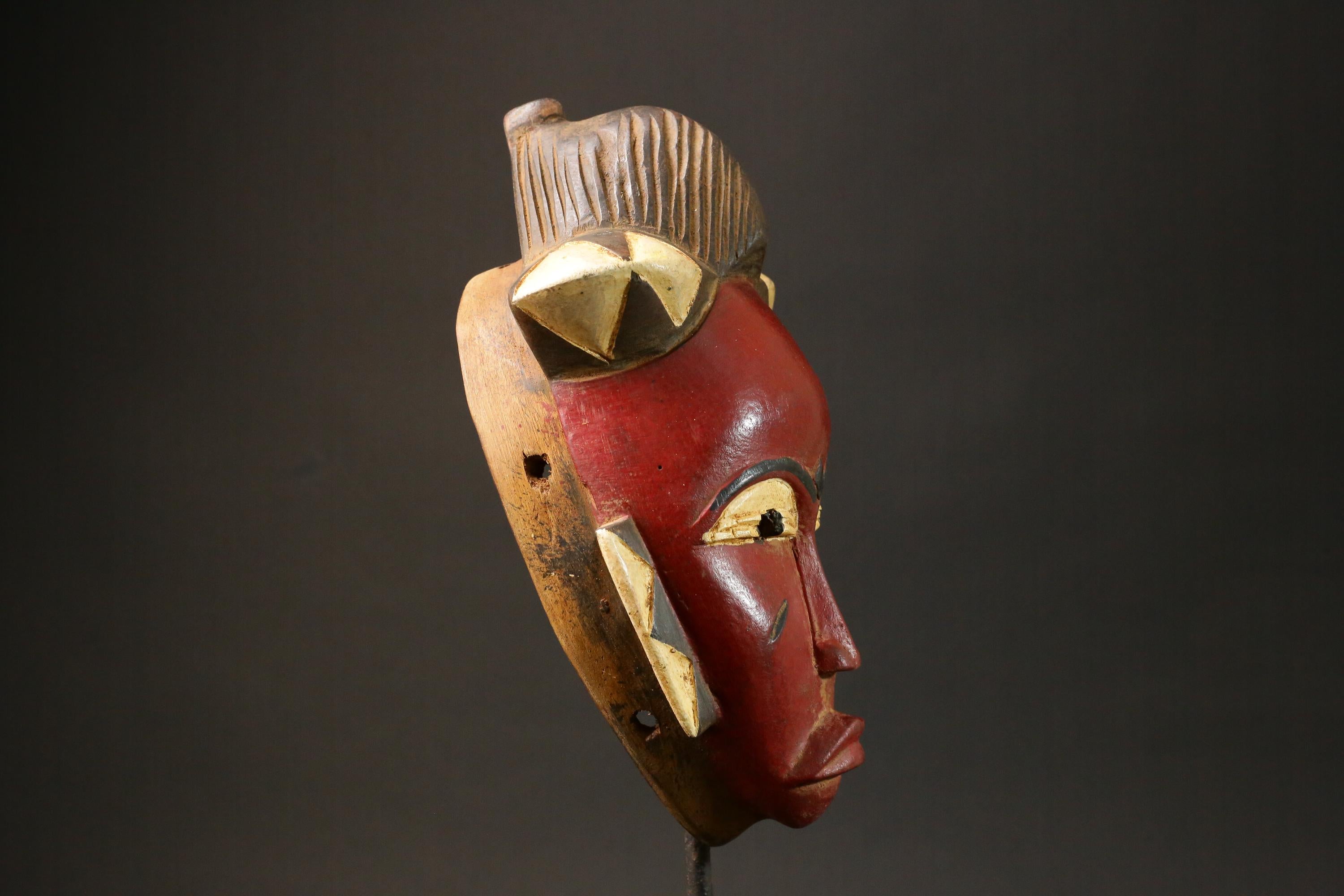 African mask wood Baule real figure vintage vintage African masks for wall-G2975