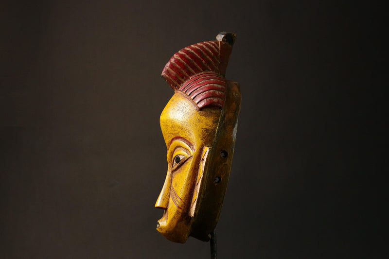 African Ancient Zauoli Mask Wooden Primitive Decor Art Guronde Ethnic Group Collectible G3229