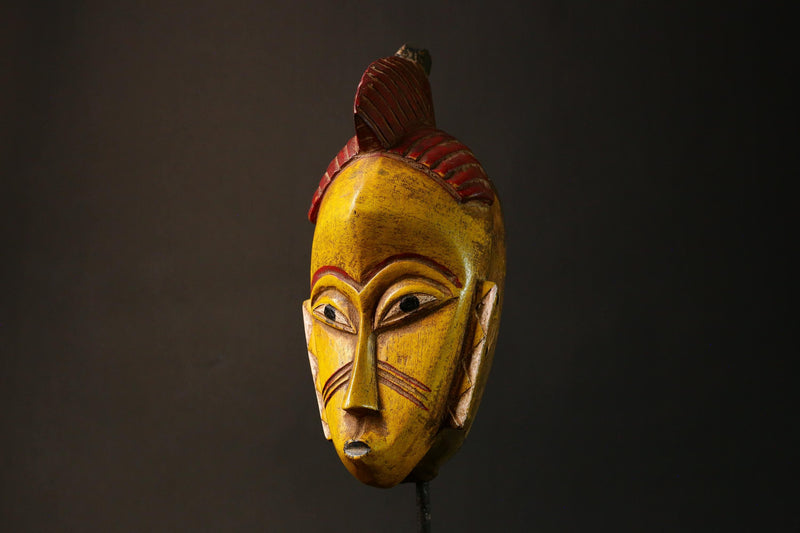 African Ancient Zauoli Mask Wooden Primitive Decor Art Guronde Ethnic Group Collectible G3229