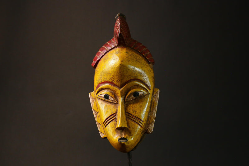 African Ancient Zauoli Mask Wooden Primitive Decor Art Guronde Ethnic Group Collectible G3229