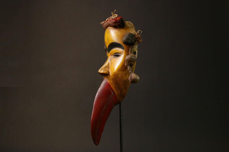 African Dan Bird Mask Antique Wooden Art from Liberia Unique Collectible primitive art -G3225