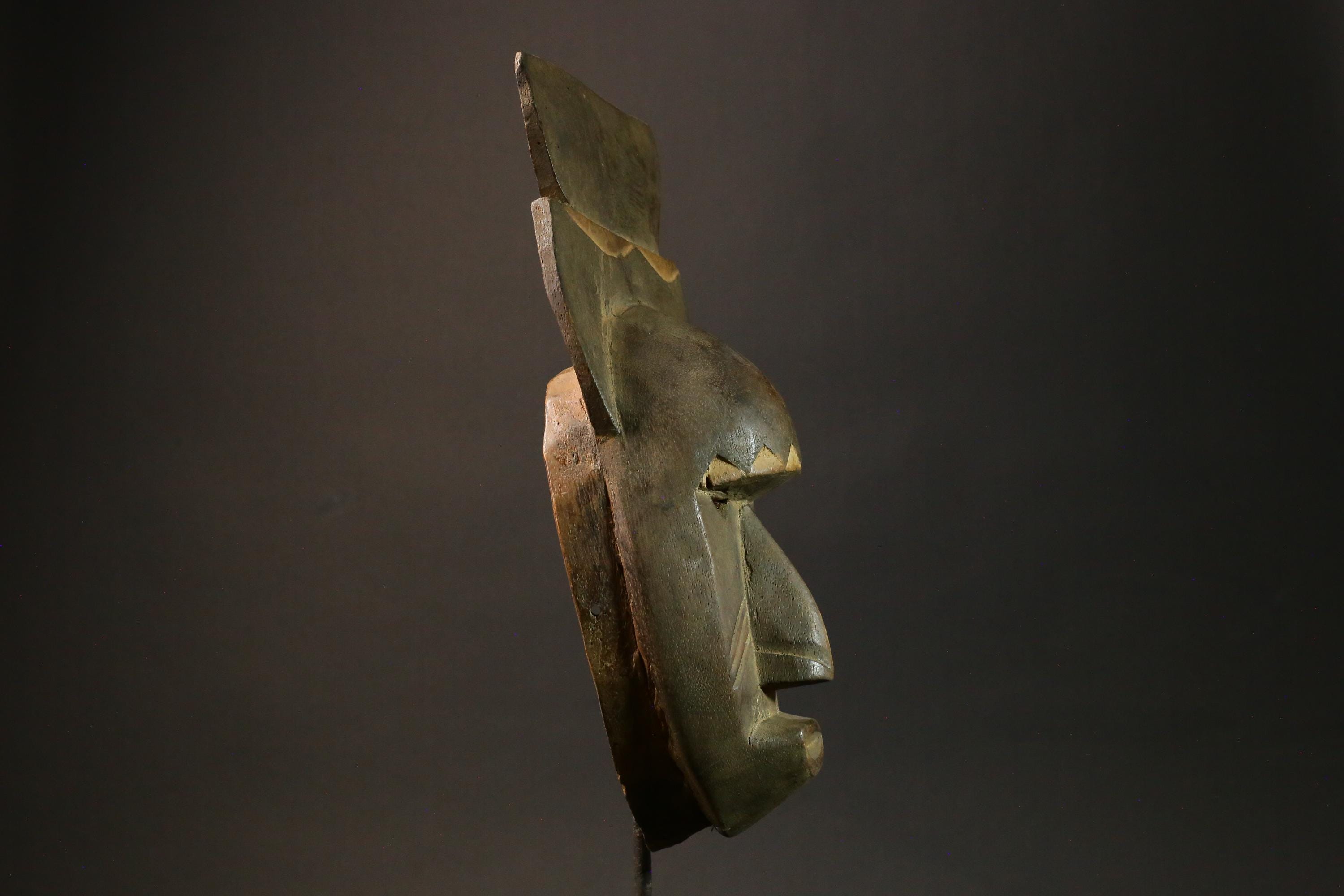 African mask wood Baule Antique real figure vintage African masks for wall-7738