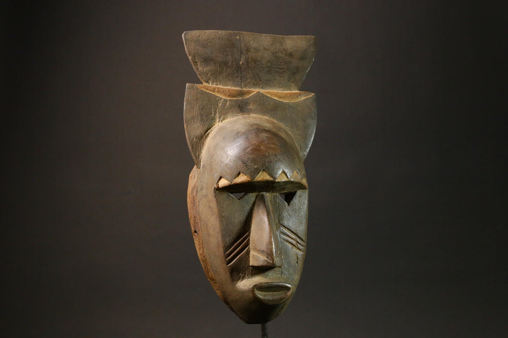 African mask wood Baule Antique real figure vintage African masks for wall-7738