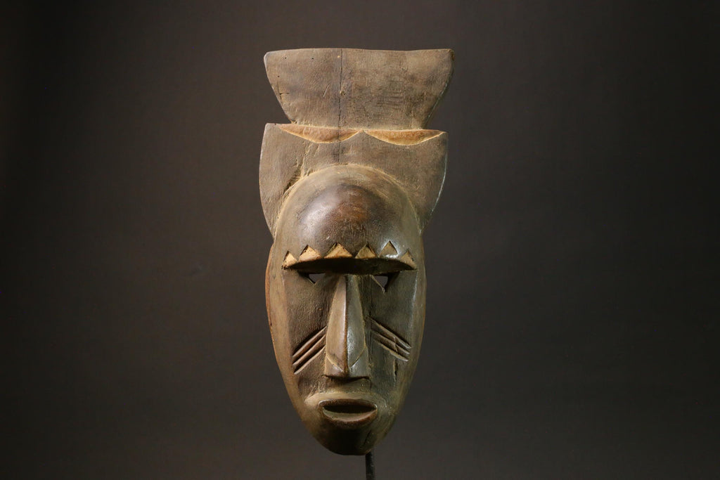 African mask wood Baule Antique real figure vintage African masks for wall-7738