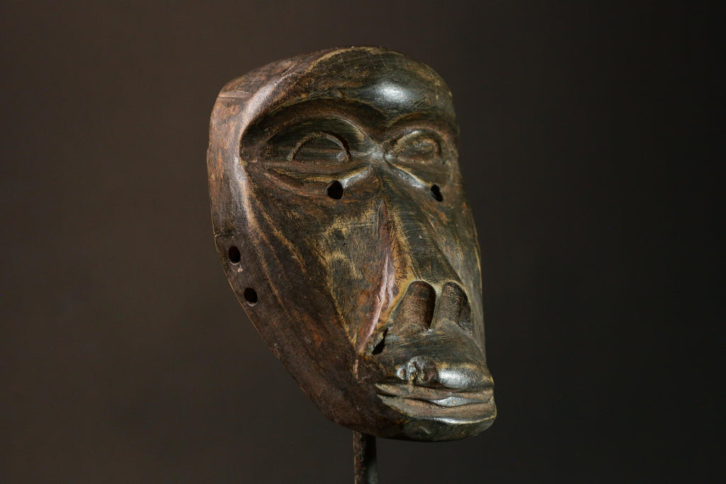 African Dan Racing Mask Round Eyes Authentic Tribal Art Collectible Unique Decor - G3245