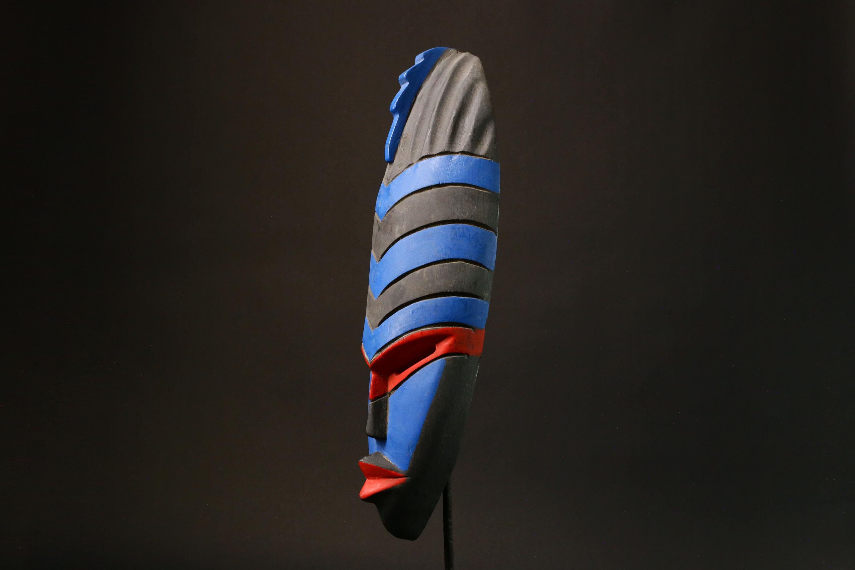 African Colorful Mask Hand Carved Wooden Art Traditional Wall Decor from Ghana Tribe -8003