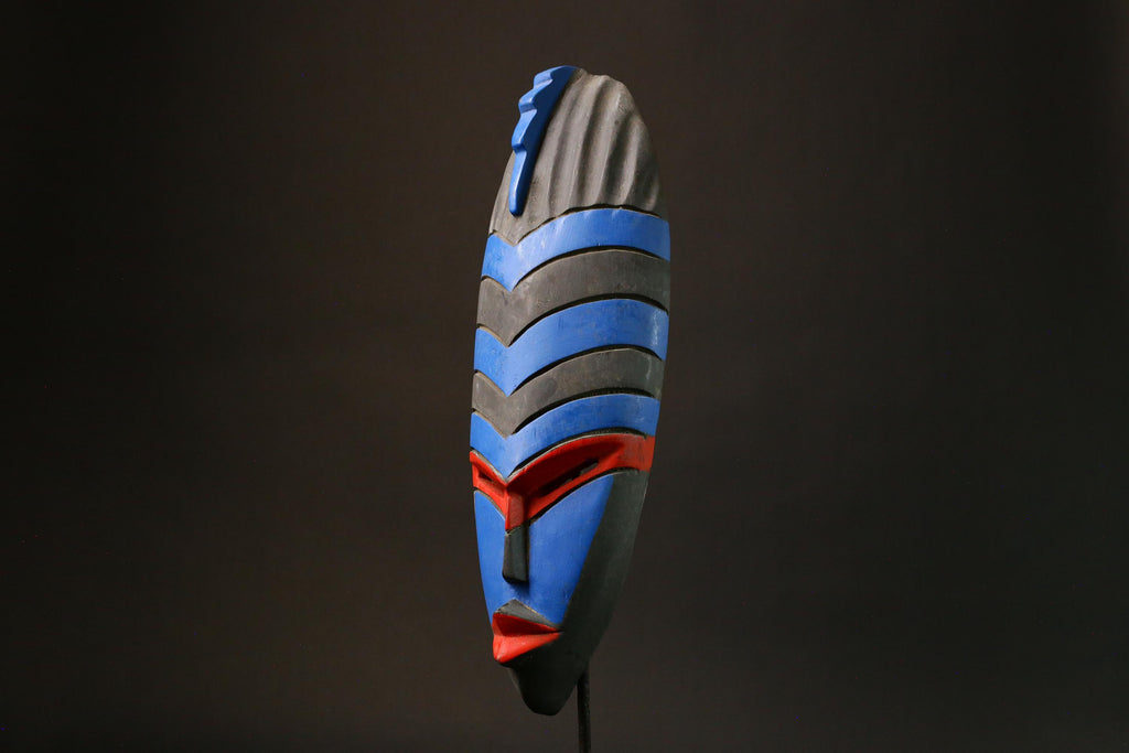 African Colorful Mask Hand Carved Wooden Art Traditional Wall Decor from Ghana Tribe -8003