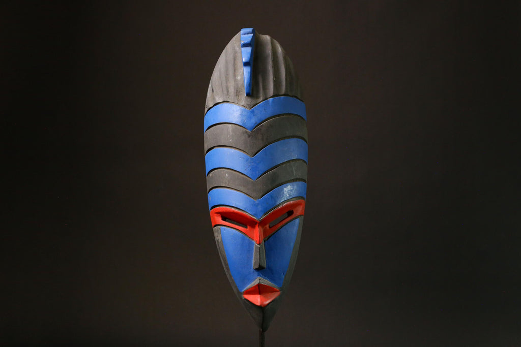 African Colorful Mask Hand Carved Wooden Art Traditional Wall Decor from Ghana Tribe -8003