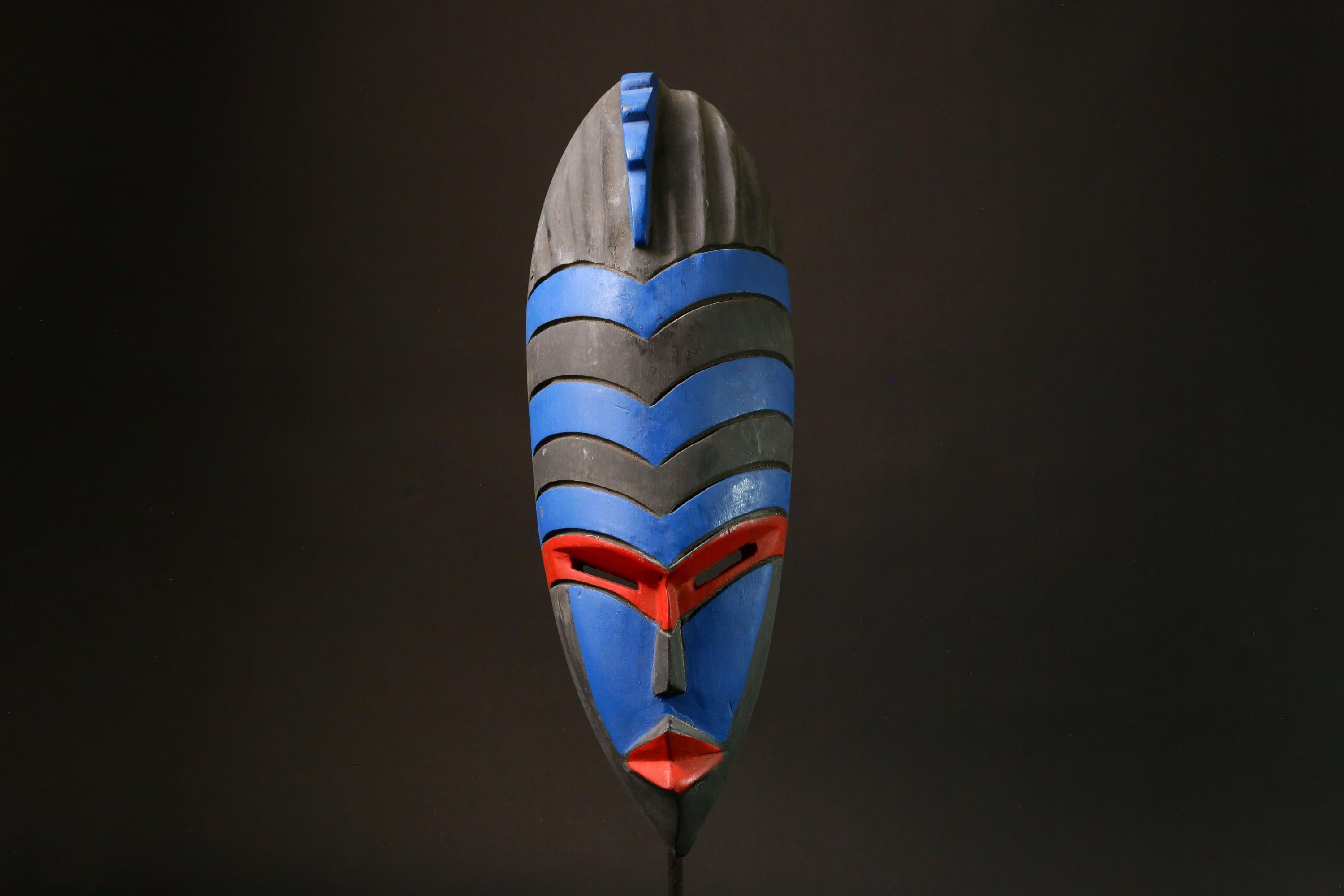 African Colorful Mask Hand Carved Wooden Art Traditional Wall Decor from Ghana Tribe -8003
