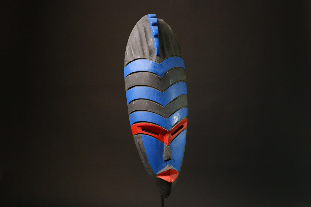 African Colorful Mask Hand Carved Wooden Art Traditional Wall Decor from Ghana Tribe -8003