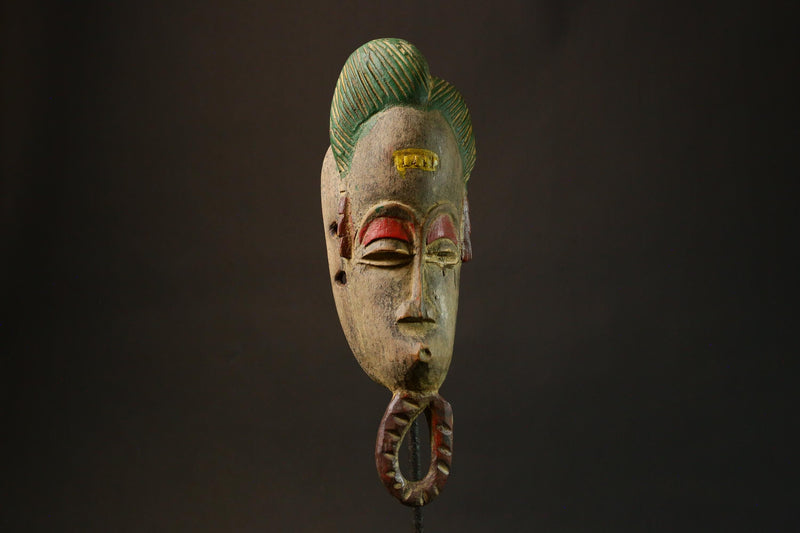 African Mask Tribal Face Vintage Wood Carved Baule Antique Hanging Art Piece with Powerful Presence-4690