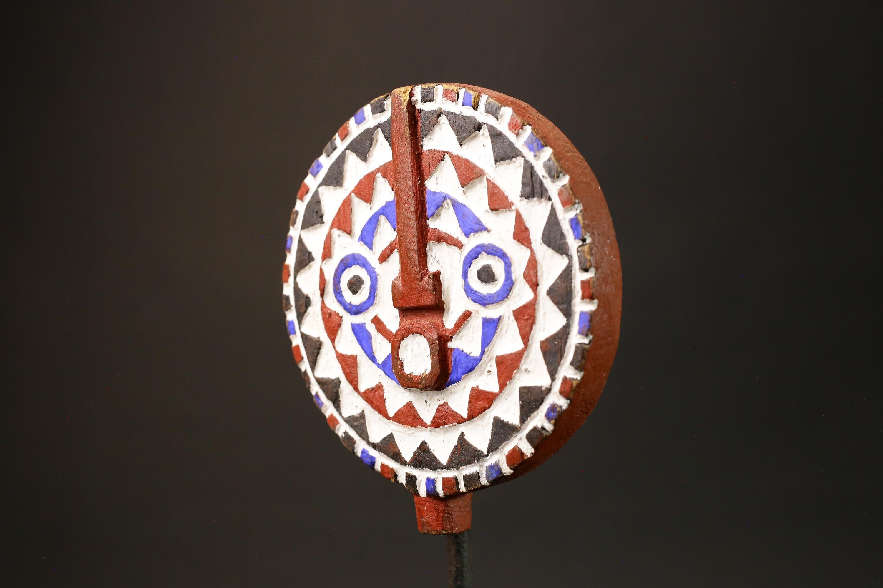 African Mask Colorful Sun Mask of Bwa Mossi, Burkina Faso, Crafted in Wood-G3009