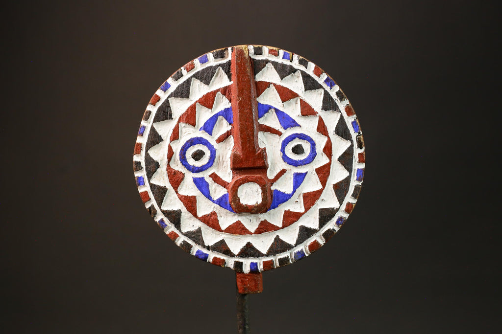 African Mask Colorful Sun Mask of Bwa Mossi, Burkina Faso, Crafted in Wood-G3009