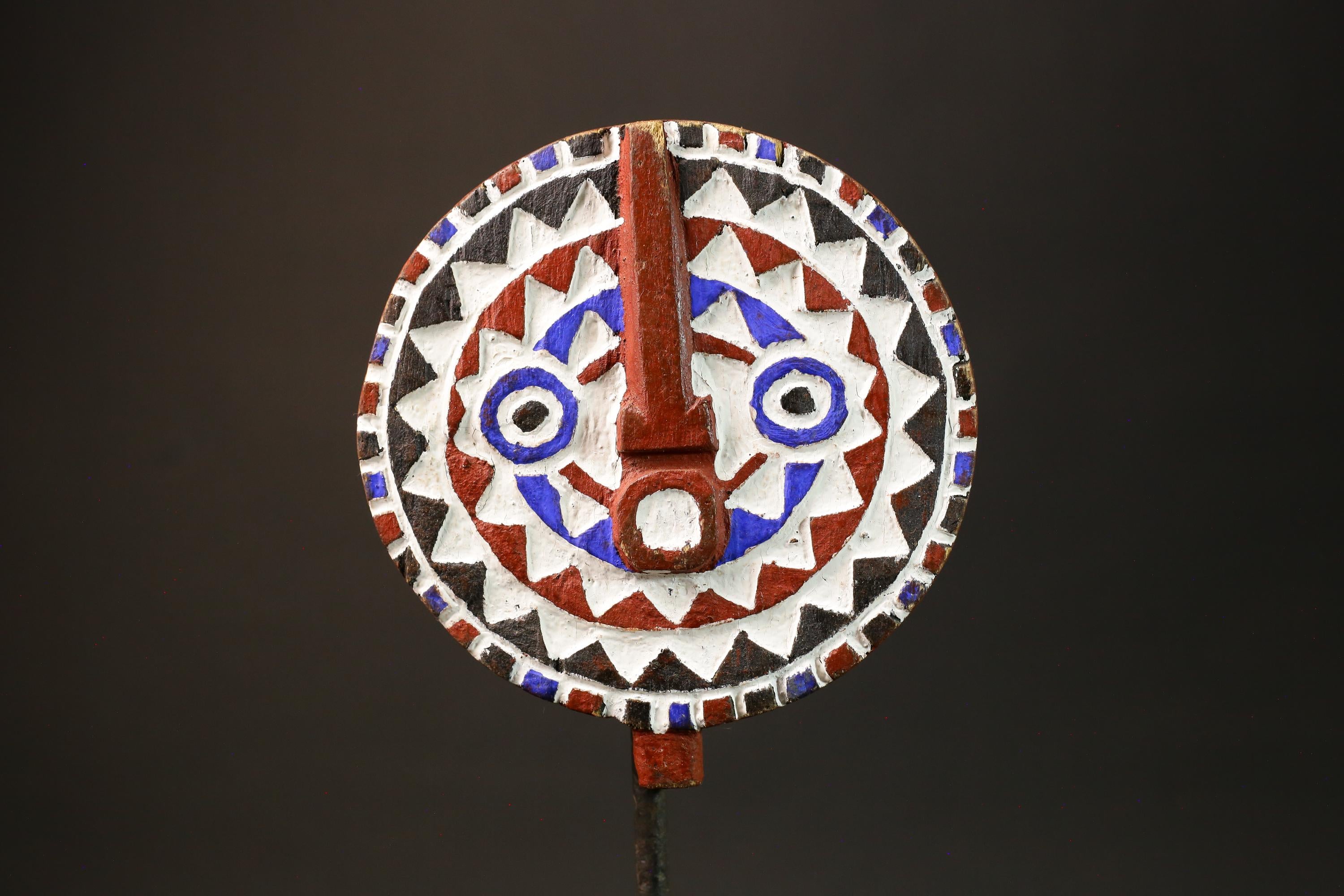 African Mask Colorful Sun Mask of Bwa Mossi, Burkina Faso, Crafted in Wood-G3009