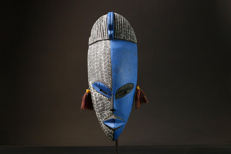 African Mask Traditional Blue Mask from Ghana, Unique Wall Decor Masks for wall-6226