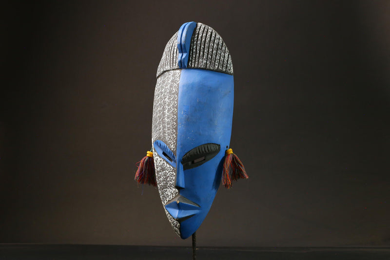 African Mask Traditional Blue Mask from Ghana, Unique Wall Decor Masks for wall-6226