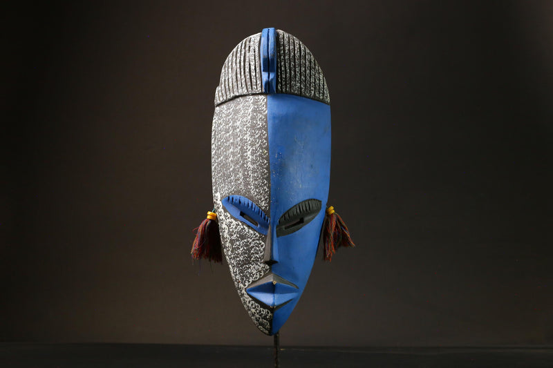 African Mask Traditional Blue Mask from Ghana, Unique Wall Decor Masks for wall-6226