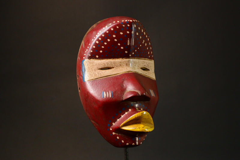 African Antique Red Wooden Dan Mask Unique Liberia Tribal Art Decor Handcrafted Wall Accent Ethnic Home Artisan Collectible-G3261