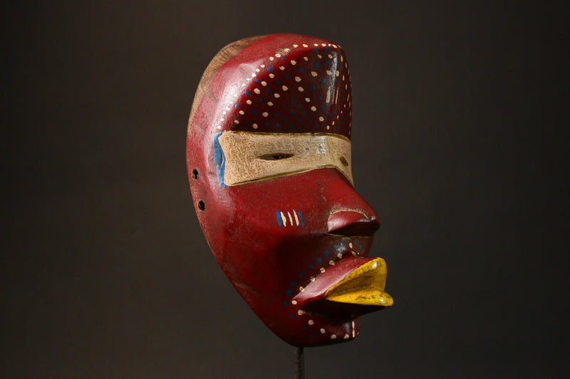 African Antique Red Wooden Dan Mask Unique Liberia Tribal Art Decor Handcrafted Wall Accent Ethnic Home Artisan Collectible-G3261