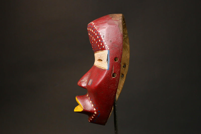 African Antique Red Wooden Dan Mask Unique Liberia Tribal Art Decor Handcrafted Wall Accent Ethnic Home Artisan Collectible-G3261